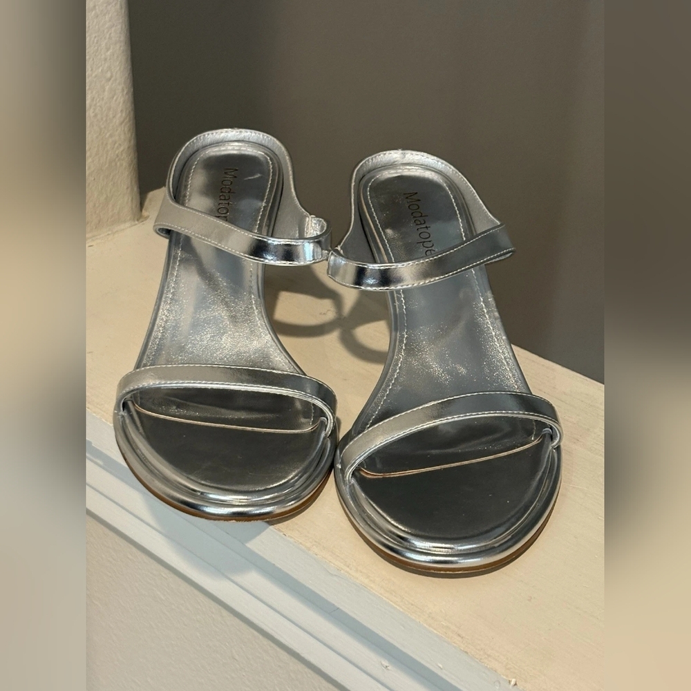 Silver Strappy Heeled Sandals - Picture 3 of 4